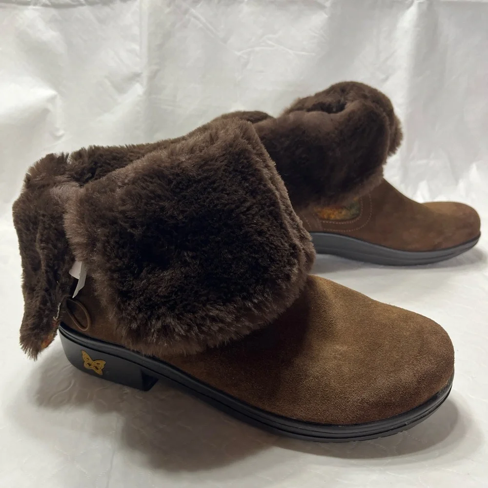 Alegria Nanook Boots Brown Suede Leather Faux Fur Lined Women Size 39 EU Cute